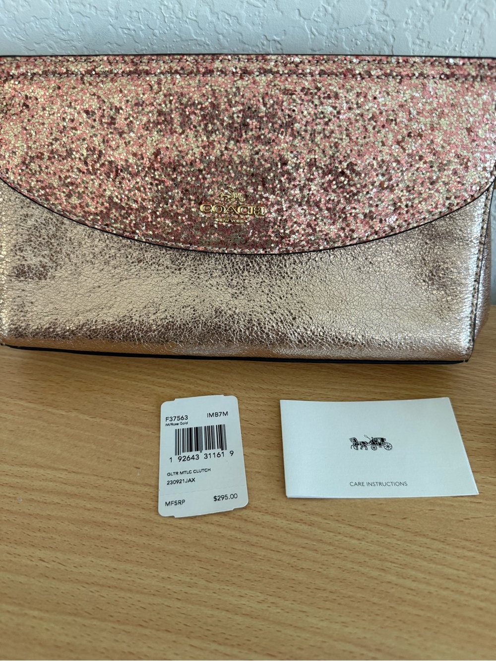 Coach Rose Gold Glitter Metallic Clutch/Wristlet
